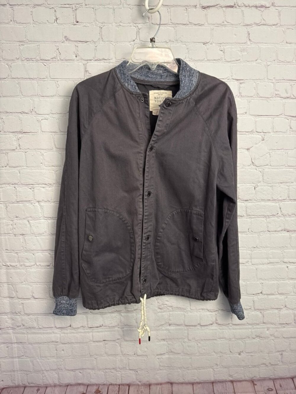 Native youth  Men's full cotton button up retro bomber blokecore size small